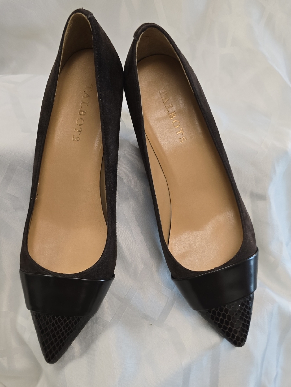 Talbots Dark Brown Suede and Leather, Kitten Heel Pumps (Free Shipping Option)